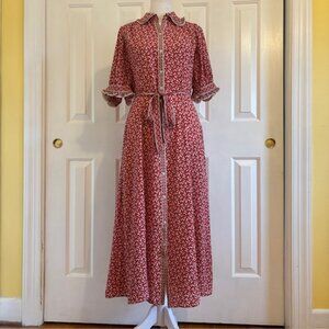 Max Studio Ruby Cream Collared Shirt Dress w/Short Puffed Sleeves & Tie Waist XS